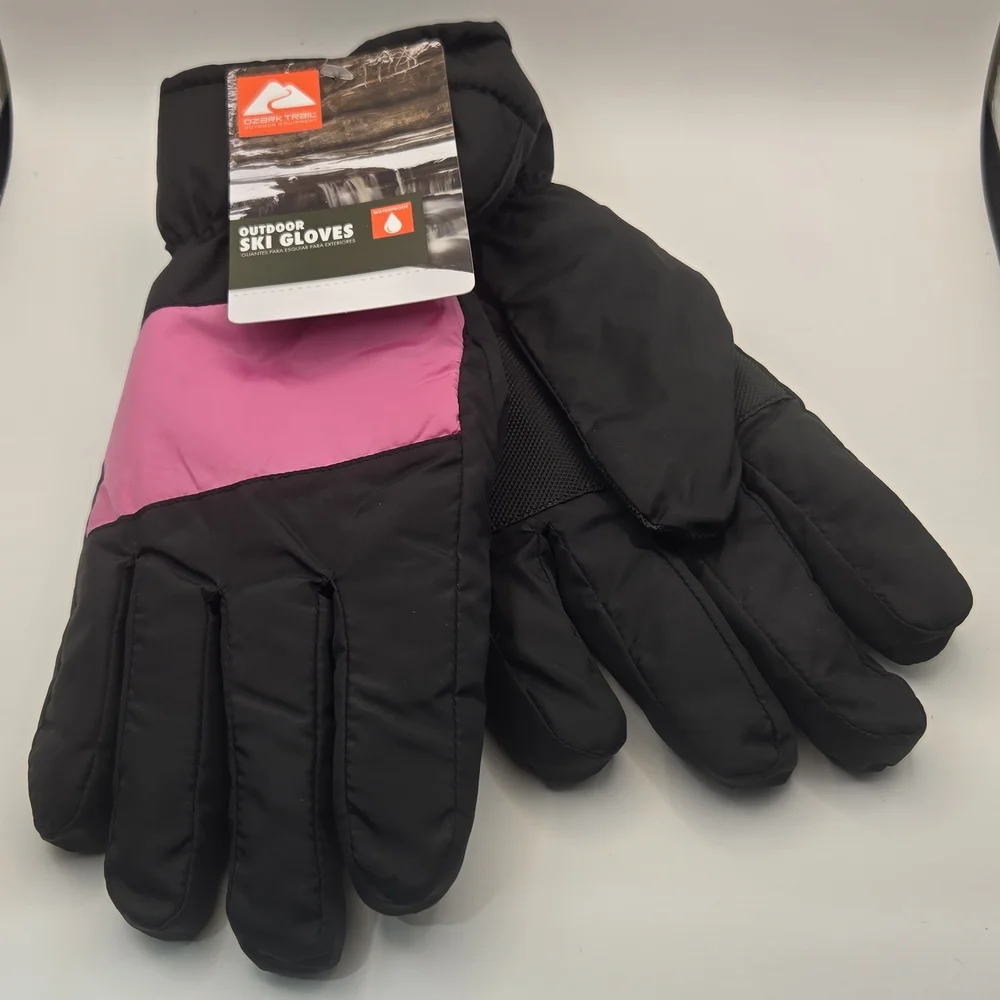 Ozark Trail Kids Outdoor Ski Gloves Black and Pink